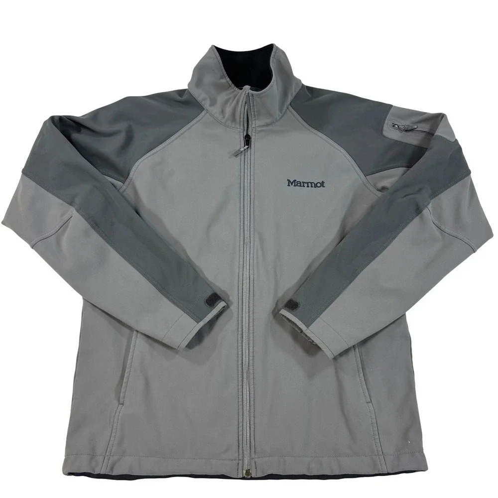 Marmot Gray‎ Softshell Full Zip Jacket Fleece Lined  Men's Medium Gorpcore